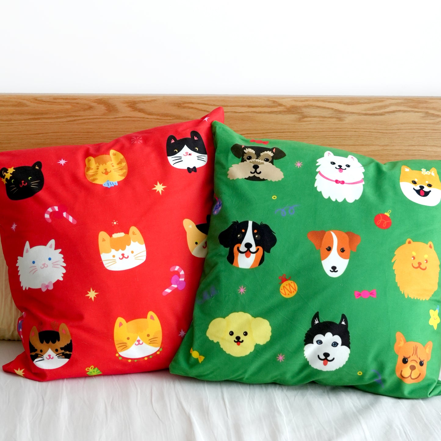 Festive Cats and Dogs Pattern Pillow Covers